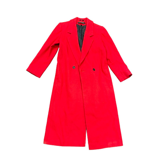 Vintage Jackets & Blazers - Vintage Adolfo Classics Red Notch Lapel Long Sleeve Woolen Trench Coat Size 10